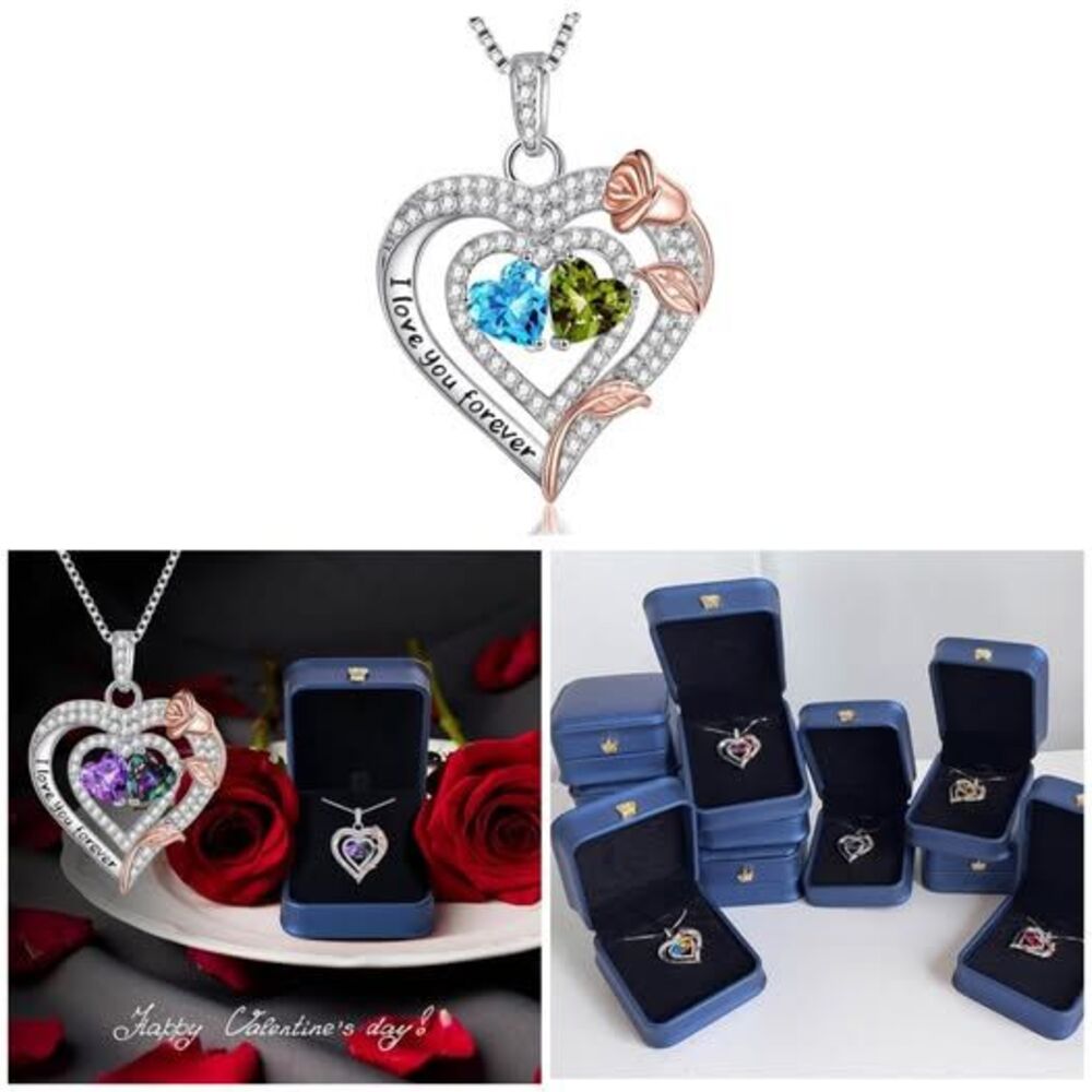 Regalos para mujeres,collar de plata de ley 925 con piedras en forma de corazón